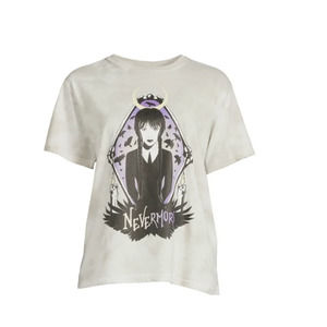 Wednesday Juniors Boyfriend Graphic Short Sleeve Gray T-Shirt NWT Size Med. 7-9